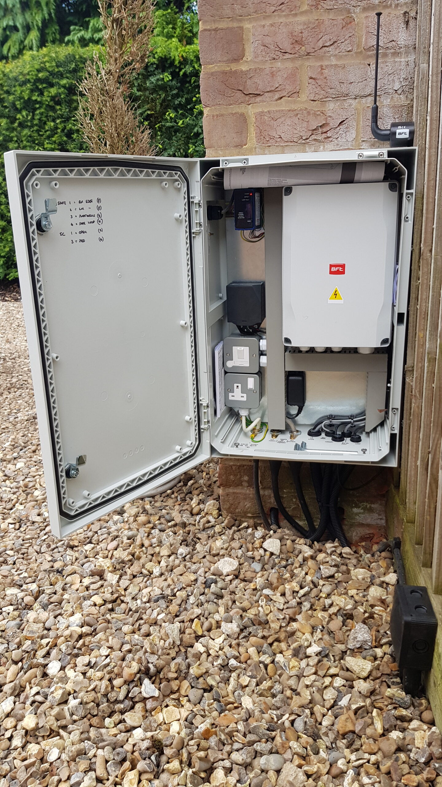 Electric gate control box - open